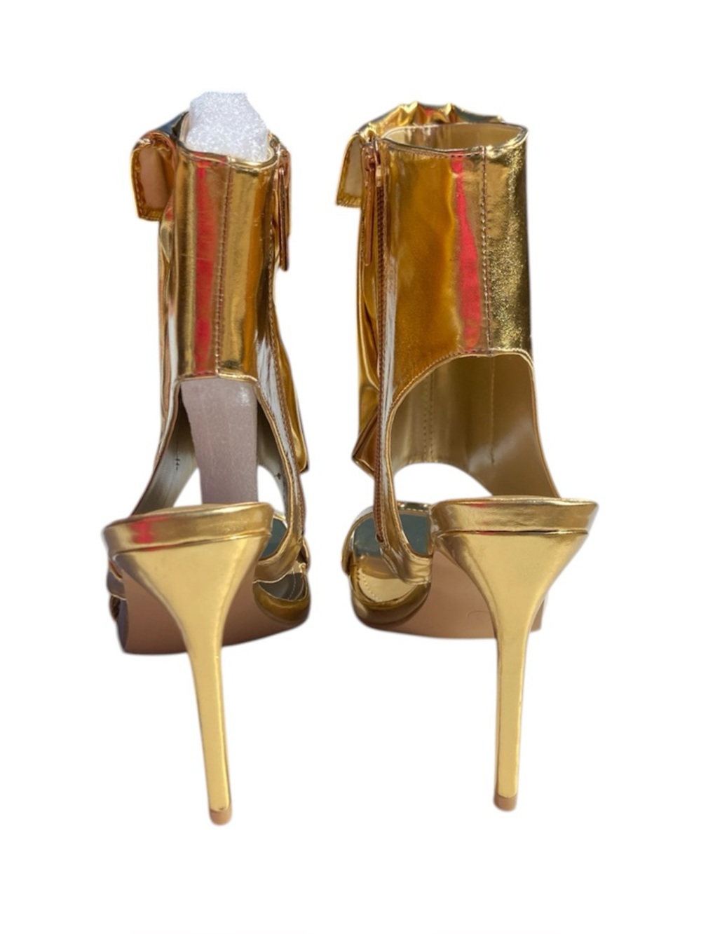 Women’s Gold Metallic Ankle Cuff Heeled Sandals, 8 - Picture 5 of 6